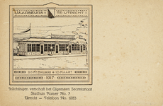 603222 Afbeelding van een monsterkamer van de eerste Jaarbeurs op een prentbriefkaart met tevens het adres van het ...